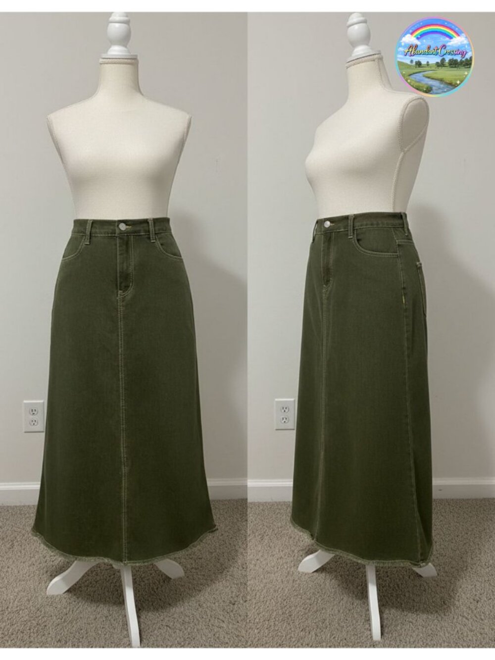 Belle Poque High Waist Frayed Hem Maxi Jean Skirt Women Cotton Blend